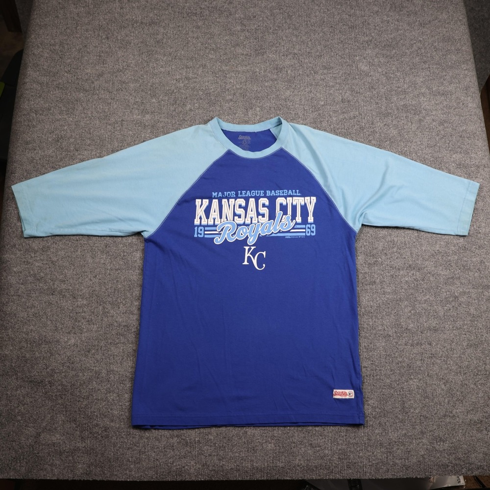 Kansas City‎ Royals Shirt Mens Large Blue MLB Baseball Stitches Raglan 3/4